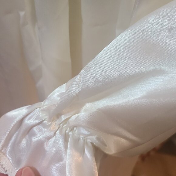 VTG Amanda Stewart Long Ivory Satin Flannel Cottage Nightgown XL Flannel Lined - Picture 4 of 9